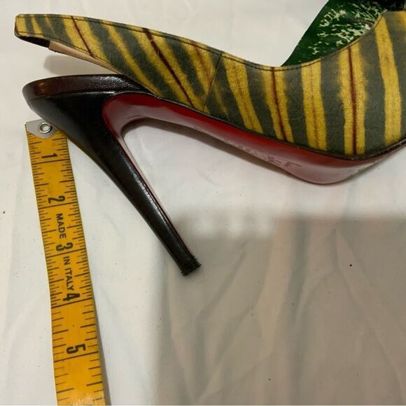 Christian louboutin fabric animal print peep toe Slingback heels size 36.5 - Picture 14 of 16